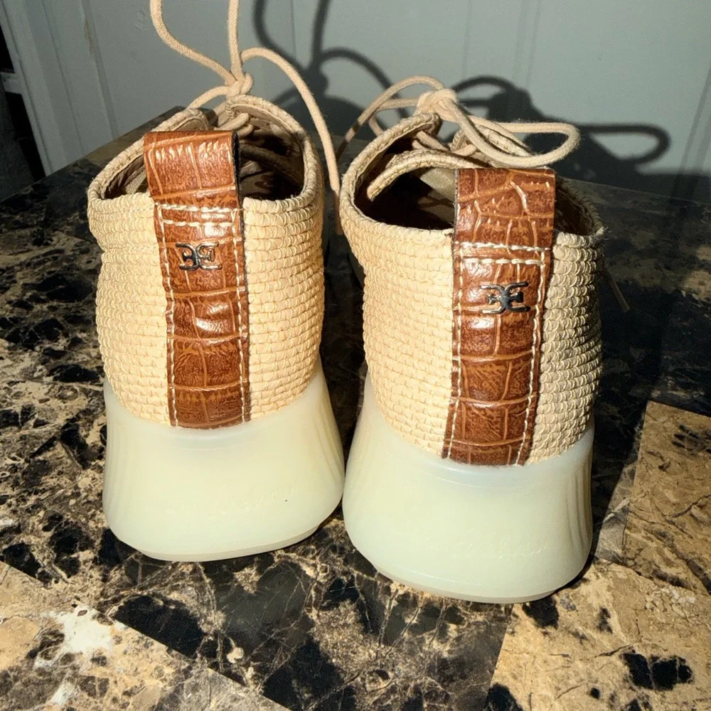 Sam Edelman Beige Woven Lace-Up Sneakers 6.5 Womens - Picture 3 of 5